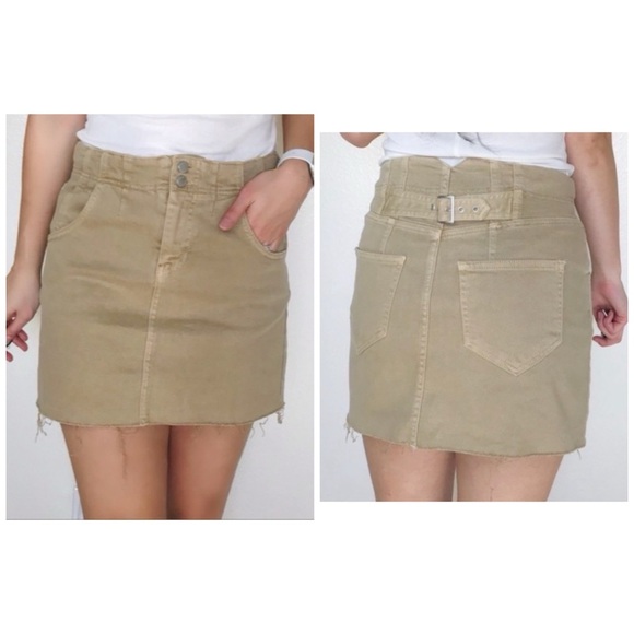 Free People Dresses & Skirts - Free People Tan Mini Skirt back buckle Size 6